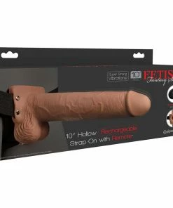 10 Inch Tan Hollow Rechargeable Vibrating Strap On By Fetish Fantasy Sheaths & Sleeves