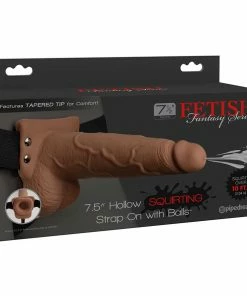 Sheaths & Sleeves 7 Inch Tan Squirting Hollow Realistic Strap-On With Balls By Fetish Fantasy