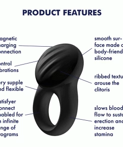 Cock Rings Satisfyer Signet Black Silicone Vibrating Cock Ring With App Control