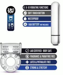 Stay Hard 10 Function Clear Vibrating Bull Cock Ring By Blush Novelties