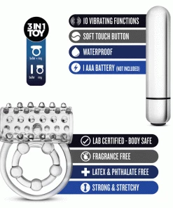 Stay Hard Vibrating Super Clitifier Clear Cock Ring With Bullet By Blush Novelties