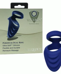 Viceroy Perineum Dual Ring Blue Silicone Cock Ring By Cal Exotics