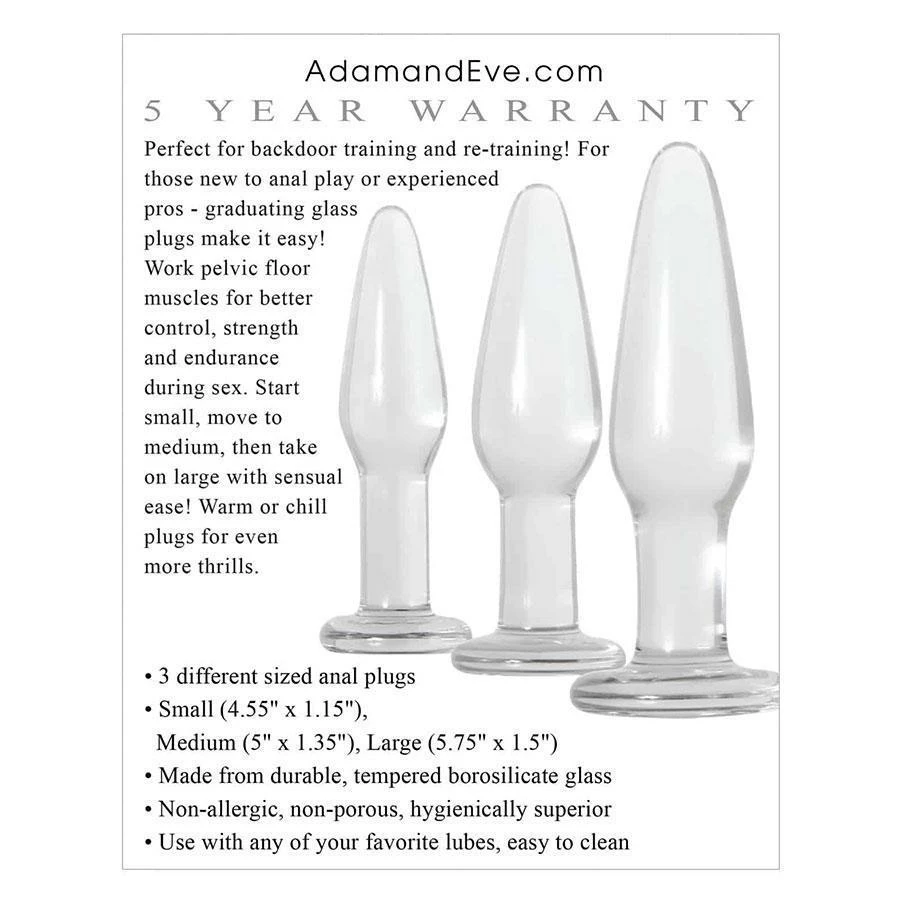 Adam & Eve Adam And Eve Glass Anal Training Kit | Set Of 3 Glass Butt Plugs For Men Anal Sex Toys 6 Adam & Eve Adam And Eve Glass Anal Training Kit | Set Of 3 Glass Butt Plugs For Men Anal Sex Toys