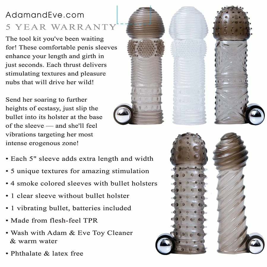 Adam & Eve Adam And Eve Vibrating Penis Girth & Length Sleeve Kit Sheaths & Sleeves 7 Adam & Eve Adam And Eve Vibrating Penis Girth & Length Sleeve Kit Sheaths & Sleeves