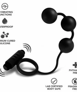 Anal Adventures Platinum Silicone Anal Beads With Vibrating Cock Ring By Blush Novelties Cock Rings