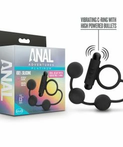Anal Adventures Platinum Silicone Anal Beads With Vibrating Cock Ring By Blush Novelties Cock Rings