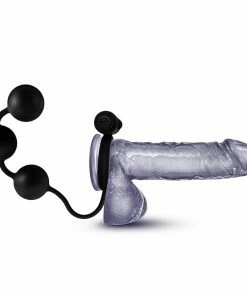 Anal Adventures Platinum Silicone Anal Beads With Vibrating Cock Ring By Blush Novelties Cock Rings