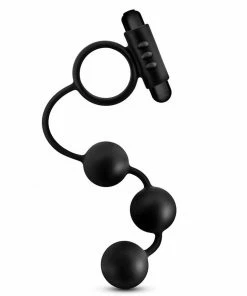 Anal Adventures Platinum Silicone Anal Beads With Vibrating Cock Ring By Blush Novelties Cock Rings