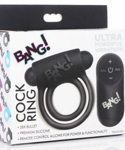 Bang Black Silicone Remote Control Vibrating Cock Ring And Bullet