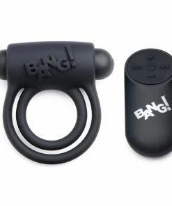 Bang Black Silicone Remote Control Vibrating Cock Ring And Bullet