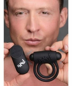 Bang Black Silicone Remote Control Vibrating Cock Ring And Bullet
