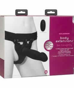 Doc Johnson Be Naughty Vibrating Hollow Silicone Strap On Penis Extension Set Black
