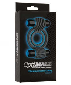 Black Double Vibrating Bullet Silicone Cock Ring For Men By Optimale