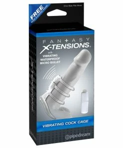 Pipedream Products Sheaths & Sleeves Clear Vibrating Cock Cage With Micro Bullet By Fantasy X-tensions