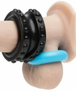 Sir Richard's Control Pro Performance Beginners Dual Cock Ring Set By Sir Richards Black And Blue Cock Rings