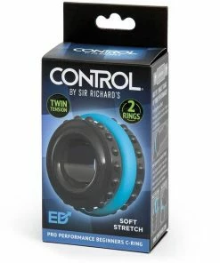 Sir Richard's Control Pro Performance Beginners Dual Cock Ring Set By Sir Richards Black And Blue Cock Rings