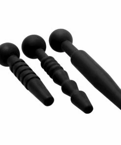 Master Series Urethral Sounds & Penis Plugs Dark Rods 3 Piece Black Silicone Penis Plug Set