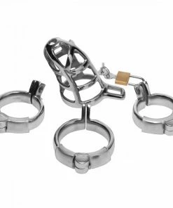 Master Series Detained Locking 3 Inch Stainless Steel Chastity Cage Male Chastity And Cock Cages