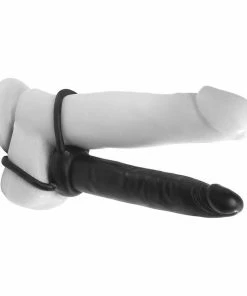 Pipedream Products Double Trouble Dual Penetration Cock Ring And Slim Black Dildo 5.3 Inches Cock Rings