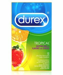 Durex Tropical Flavored And Colored Condoms 12 Pack Prolonging Condoms