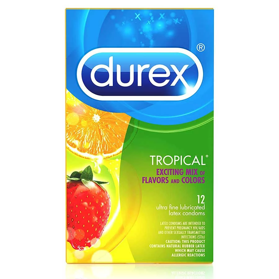 Durex Tropical Flavored And Colored Condoms 12 Pack Prolonging Condoms 3 Durex Tropical Flavored And Colored Condoms 12 Pack Prolonging Condoms