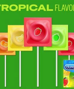 Durex Tropical Flavored And Colored Condoms 12 Pack Prolonging Condoms