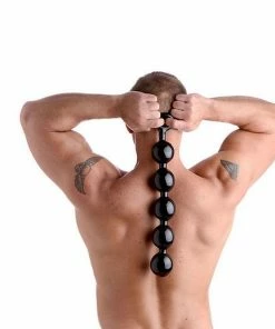 Master Series Anal Sex Toys Huge Black Anal Beads With Safety Loop | Massive 67 Mm Balls