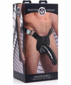 Master Series Infiltrator 2 Large 10 Inch Hollow Strap On Penis Extension W/ Harness Black