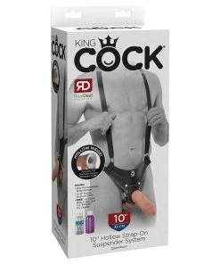 Pipedream Products Sheaths & Sleeves King Cock Tan 10 Inch Hollow Strap On Penis Extension With Suspender Harness
