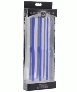 Master Series Urethral Sounds & Penis Plugs 8 Inch Invasion Blue Silicone Urethral Sound Trainer Set For Men