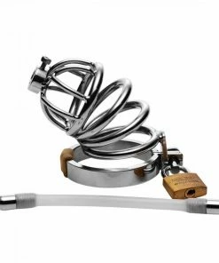 Master Series Stainless Steel Chastity Cage With Silicone Urethral Plug Male Chastity And Cock Cages