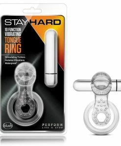 Stay Hard 10 Function Vibrating Clear Tongue Cock And Ball Ring By Blush Novelties