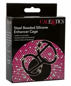 Steel Beaded Black Silicone Penis Enhancer Cage By Cal Exotics Cock Rings