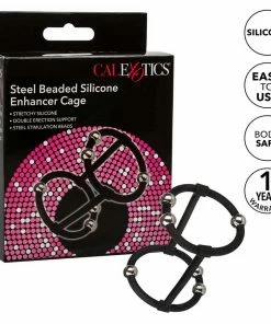 Steel Beaded Black Silicone Penis Enhancer Cage By Cal Exotics Cock Rings