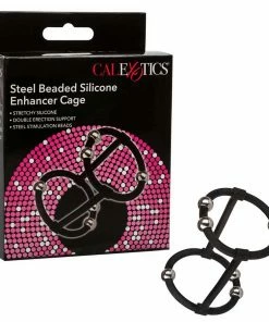 Steel Beaded Black Silicone Penis Enhancer Cage By Cal Exotics Cock Rings