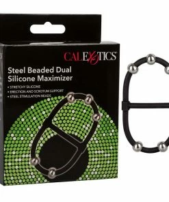 Steel Beaded Dual Black Silicone Maximizer Cock Ring By Cal Exotics Cock Rings