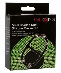 Steel Beaded Dual Black Silicone Maximizer Cock Ring By Cal Exotics Cock Rings