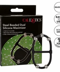 Steel Beaded Dual Black Silicone Maximizer Cock Ring By Cal Exotics Cock Rings