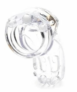 Male Chastity And Cock Cages The Curve 3.75 Inch Clear Chastity Cock Cage Kit By CB-X