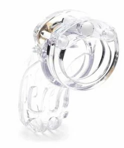 Male Chastity And Cock Cages The Curve 3.75 Inch Clear Chastity Cock Cage Kit By CB-X