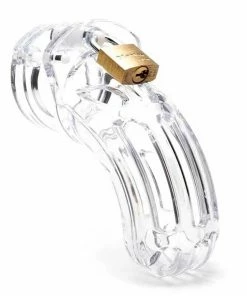 Male Chastity And Cock Cages The Curve 3.75 Inch Clear Chastity Cock Cage Kit By CB-X