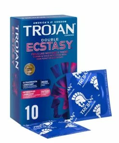 Prolonging Condoms Trojan Double Ecstasy Ribbed Latex Condoms 10 Pack