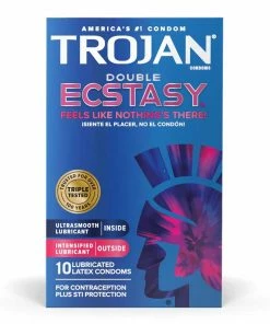 Prolonging Condoms Trojan Double Ecstasy Ribbed Latex Condoms 10 Pack