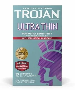 Trojan Ultra Thin Armor Latex Condoms With Spermicidal Lubricant 12 Pack