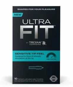 Trojan Ultrafit Sensitive Tip Latex Condoms 10 Pack Prolonging Condoms