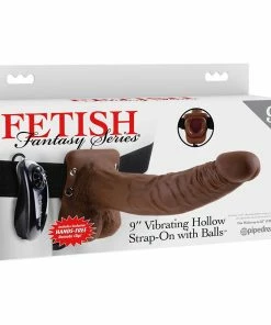 Fetish Fantasy Vibrating 9 Inch Brown Hollow Strap-On Penis Extension With Balls Sheaths & Sleeves