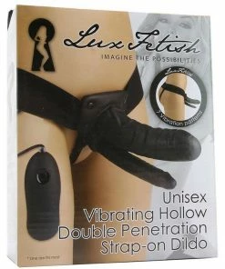 Lux Fetish Vibrating Double Penetration Hollow Black Strap On For Men By Lux Sheaths & Sleeves