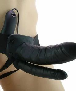 Lux Fetish Vibrating Double Penetration Hollow Black Strap On For Men By Lux Sheaths & Sleeves