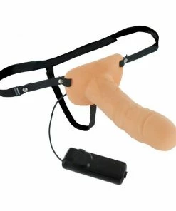 Size Matters Vibrating Erection Assist Hollow Strap On 6.5 Inch Penis Extension Strap On Sleeve Tan